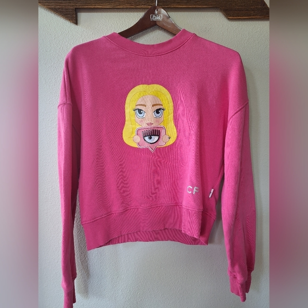 Chiara Ferragni Womens Pink Graphic Pullover Sweatshirt Size Small